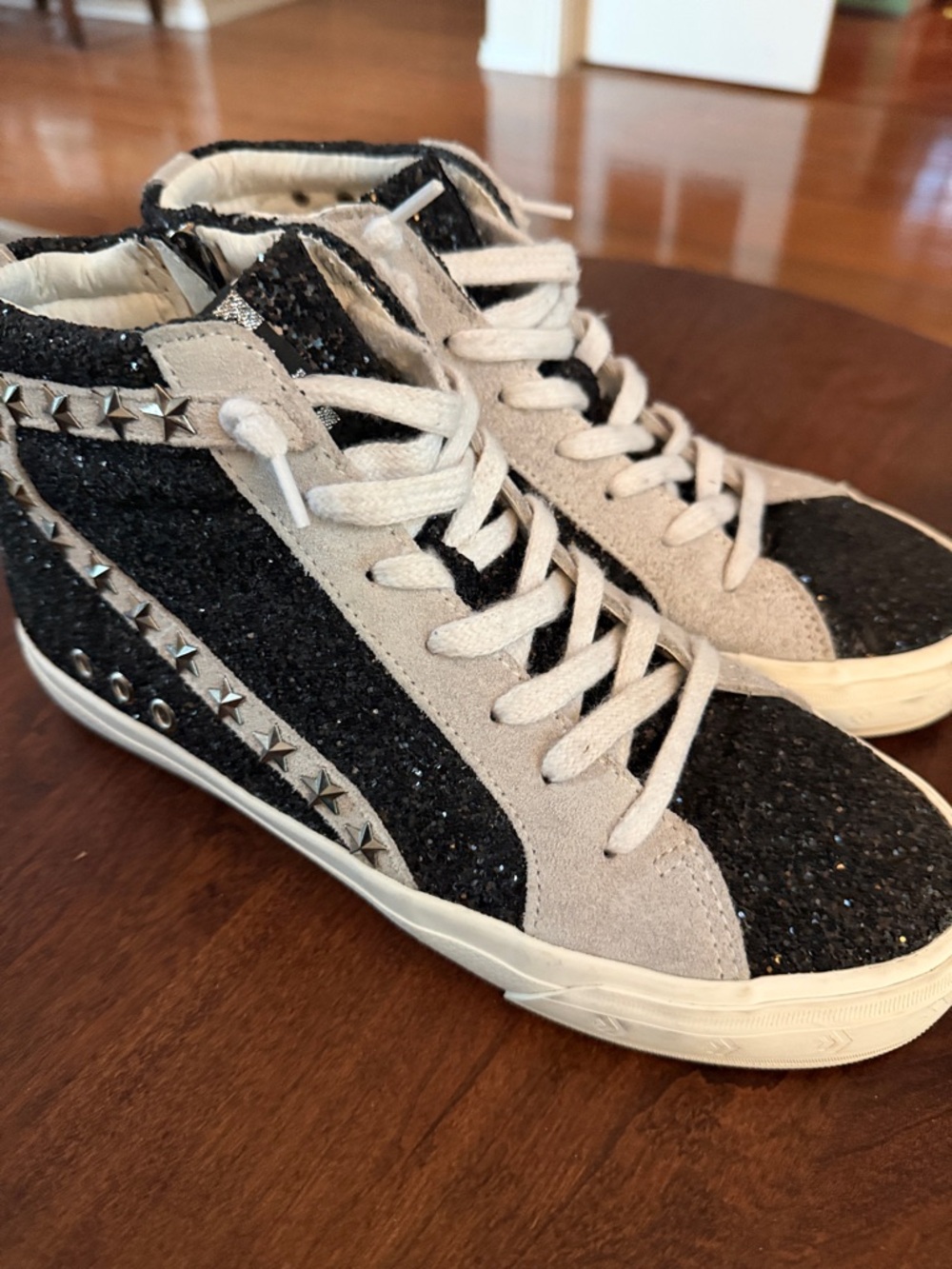 Vintage Havana Black and Light Gray Sparkle High-Top Sneakers